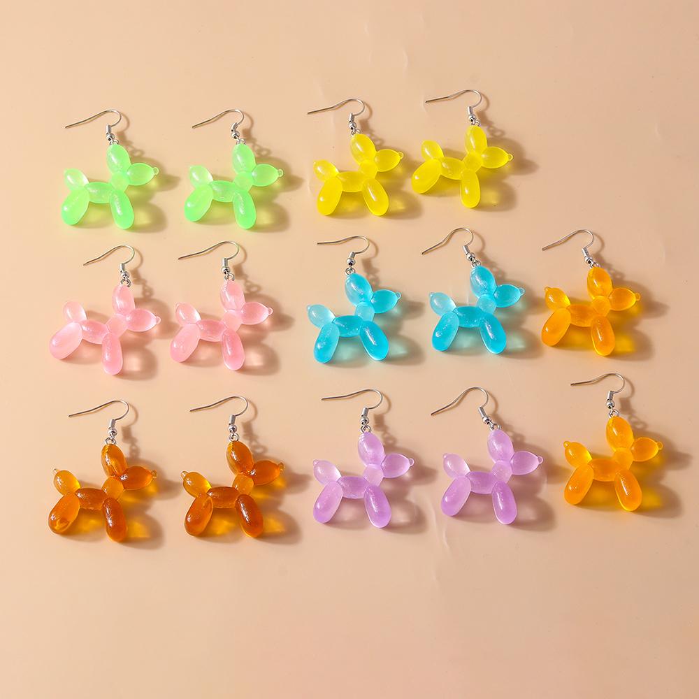 Cute Colorful Ballon Dog Drop Earrings for Women Girls Cartoon Animal Dangle Earrings Party Holiday Jewelry Gifts