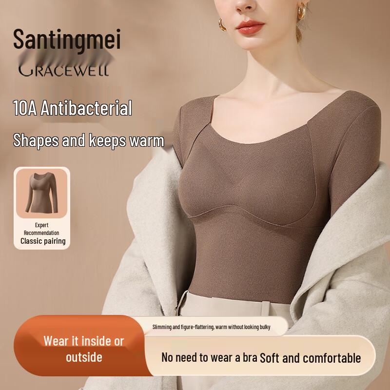 

Tingmei Women s Thermal Top with Built-in Padded Bra L