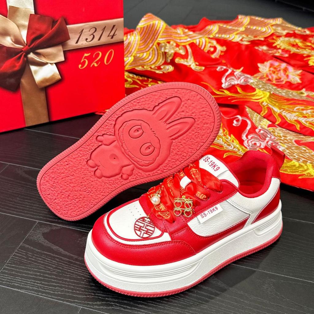 2025 Red Xiuhe Wedding Shoes: Genuine Leather, Non-Slip, Hidden Heel Bridal Heels with Thick Sole