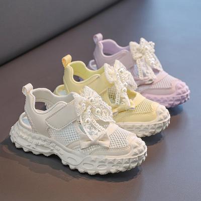 Mädchen Sportsandalen Mesh Atmungsaktiv Kinder Prinzessin Schuhe Spitze Schleifen Süß 2025 Sommer Neu Kinder Laufschuhe Klettverschluss Weich