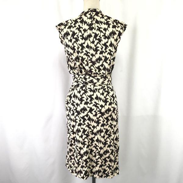 Diane von Furstenberg 100% Silk Sleeveless Knee-Length Wrap Dress 2 M Brown Beige cBH613(USED)