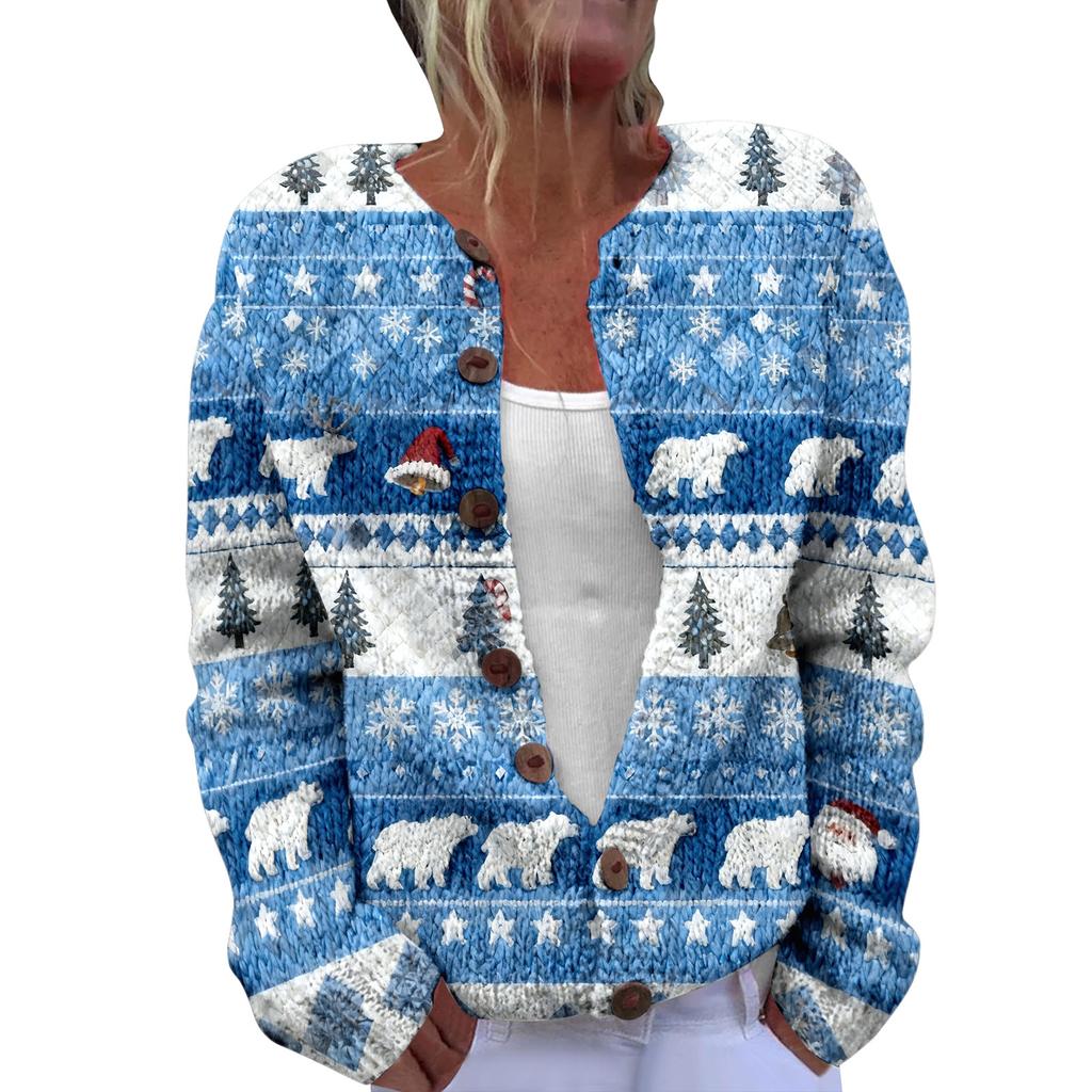 LLL-YK01 Christmas Crew Neck Cardigan Sweater 3D Printing