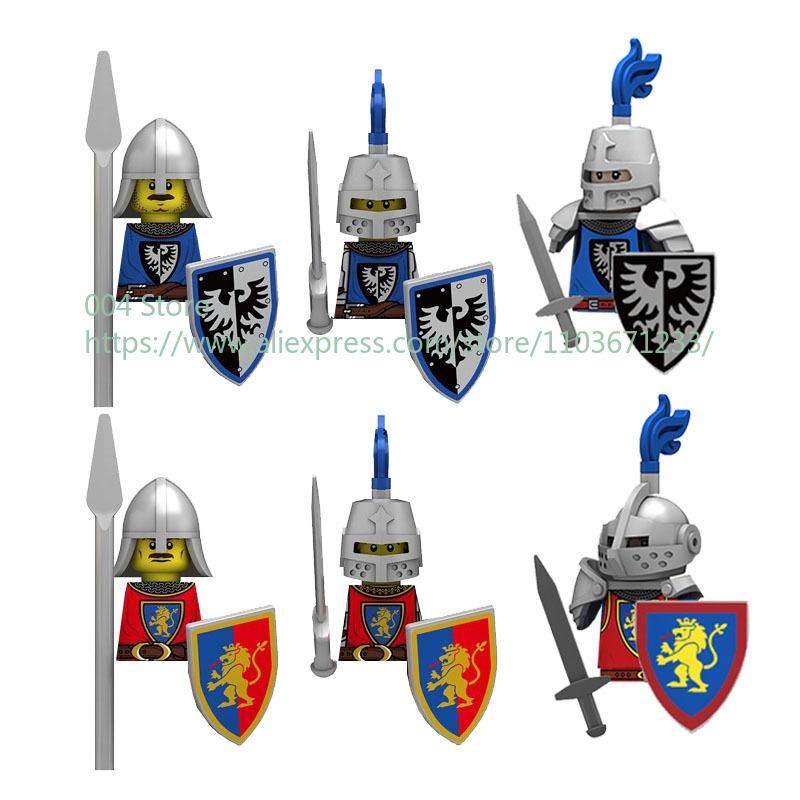 N501U-504U Medieval Castle Knight Building Blocks Figures Four Side UV Printing King Warhorse Weapons Accessories Toys Kid Gifts