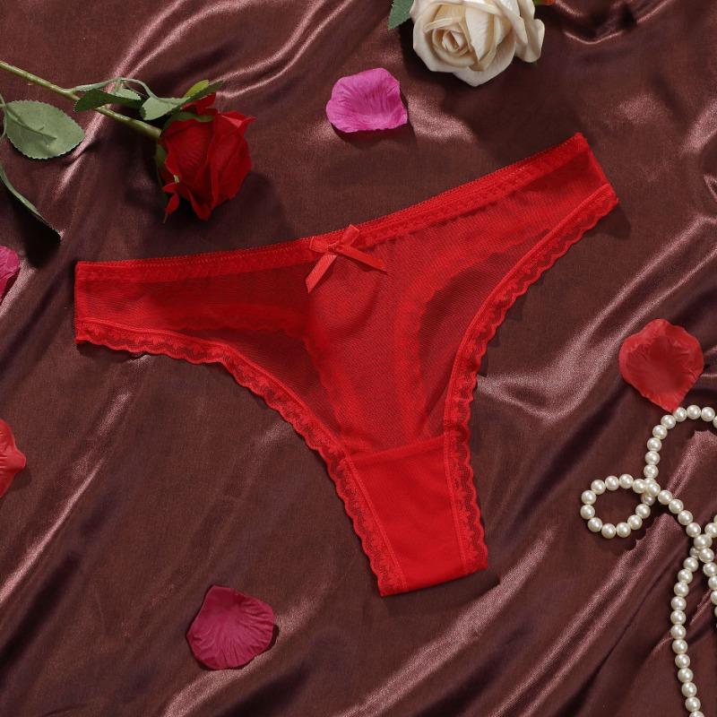 Women Spring and Summer Thin Mesh Sexy Lace Pure Low Waist Thong Underwear