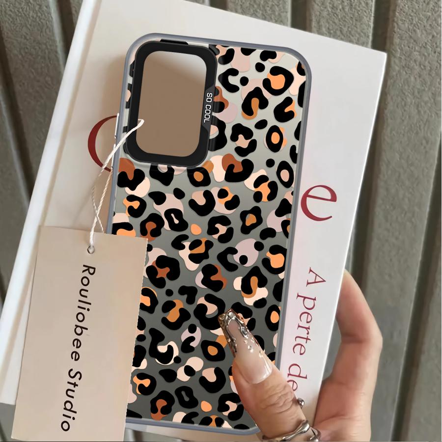 Leopard Print Logo Case for Samsung Galaxy A35 A24 A25 A26 A17 A20s A34 A12 A15 A16 A13 A14 A21s A23 A31 Phone Cover