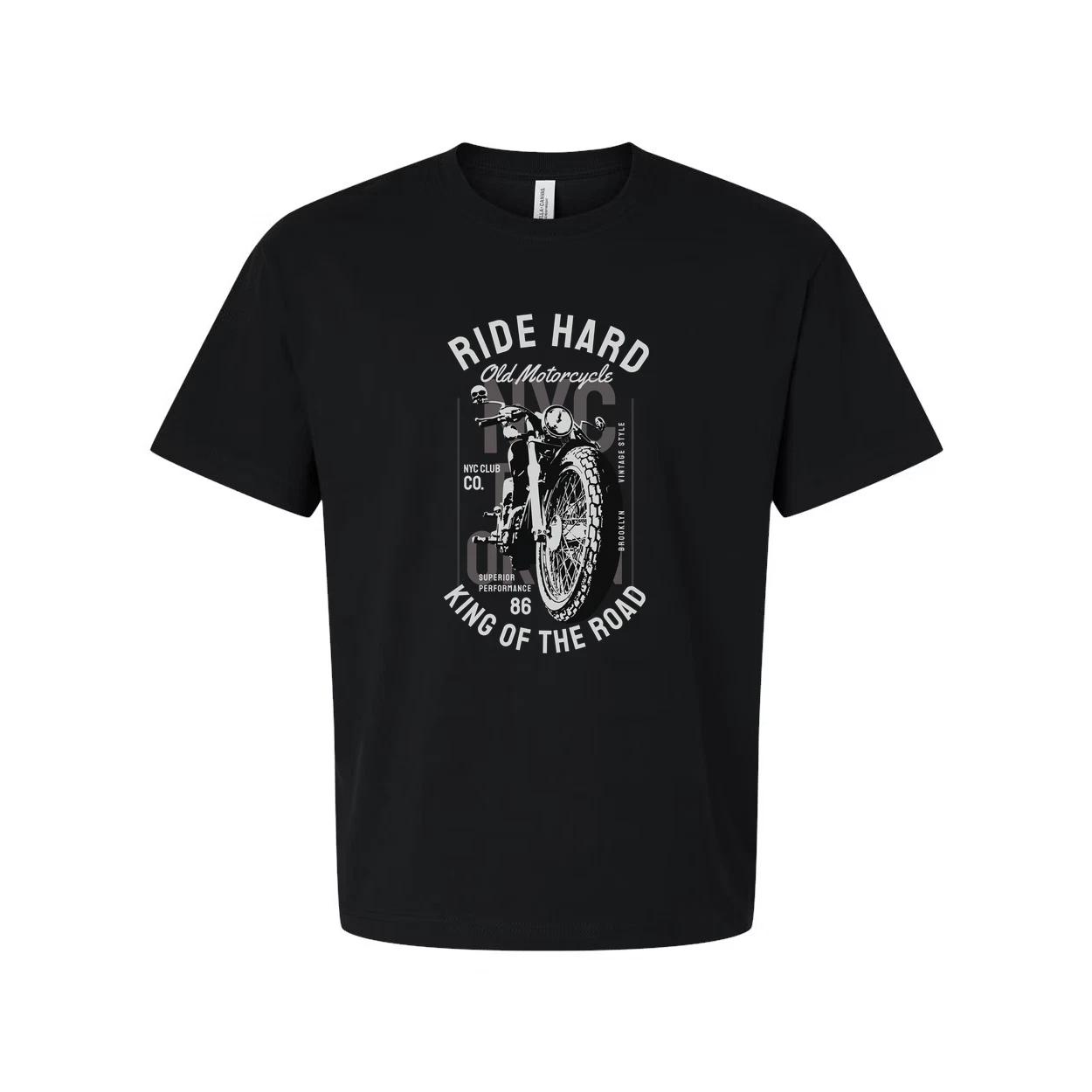 

Unisex Motorcycle Graphic Tee With Vintage Bike Print And NYC Design For Riders L
