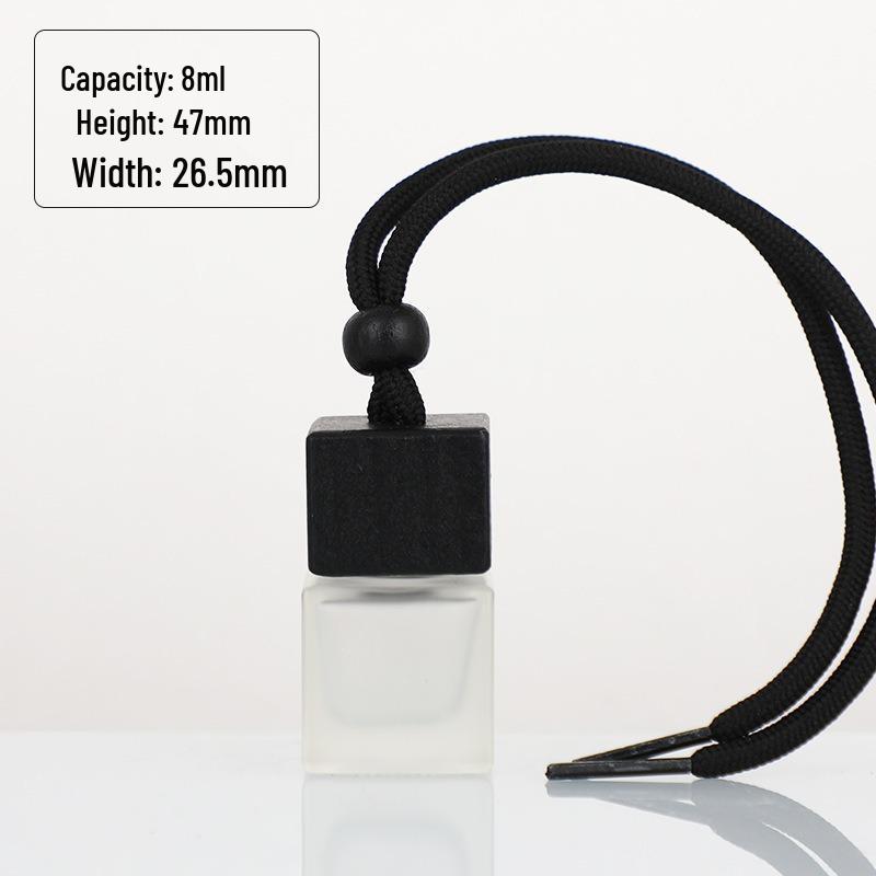 Square Wooden Lid Car Diffuser Bottle for Essential Oils - Empty Glass Perfume Refill Pendant.