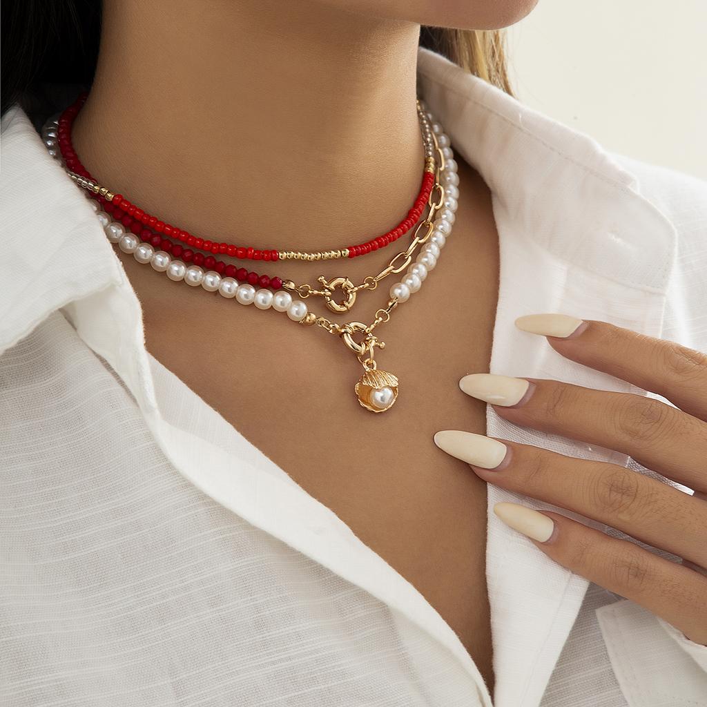 Seed Beads Short Choker Necklace for Women 2026 Fashion Layered Beaded Chain with Imitation Pearl Pendant Necklaces Neck Jewelry