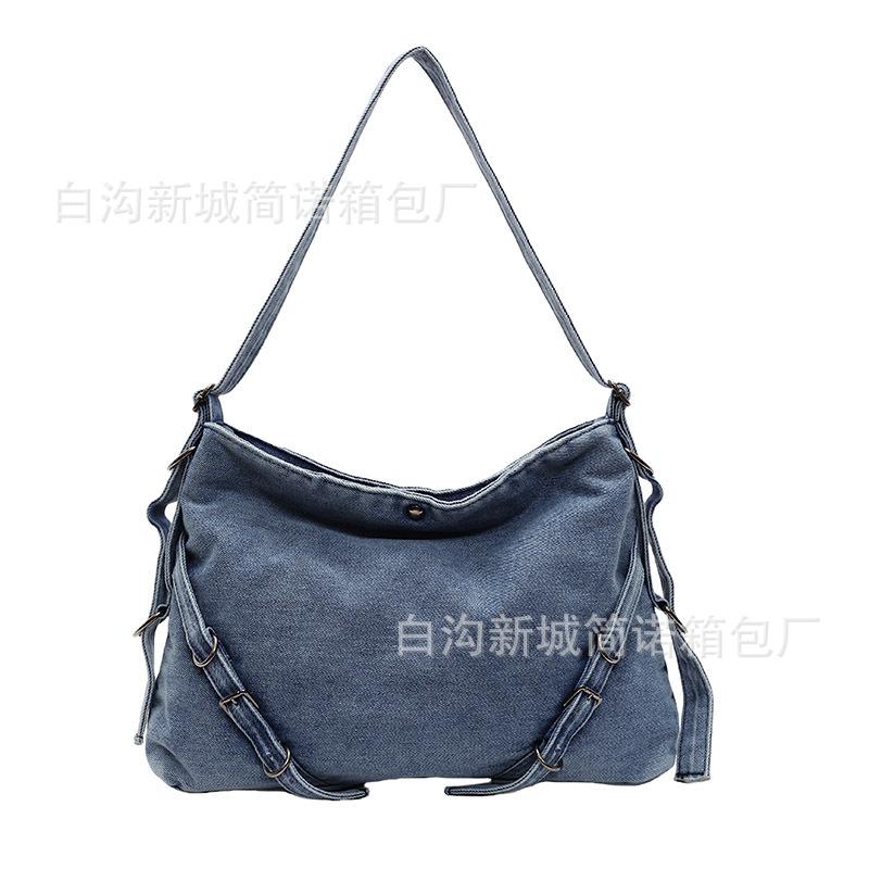 Large Capacity Denim Tote Bag Women's 2025 Winter New Casual Commuter Underarm Bag Simple Shoulder Messenger Bag