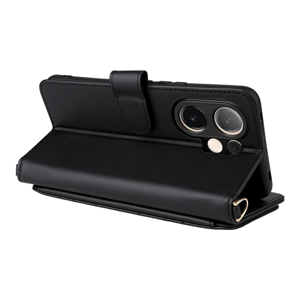 For vivo V60 5G Case with Shoulder/Wrist Strap Leather Phone Cover Stand Wallet