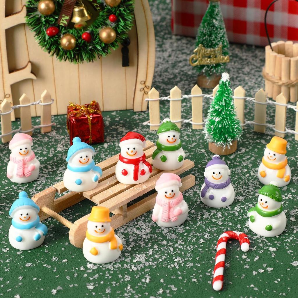 5/10Pcs Mini Resin Snowman Figurines Christmas Xmas Ornaments For Diy Fairy Garden Home Tree Decor Holiday Gift