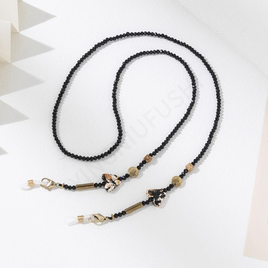 Black Crystal Glasses Chain Long Mobile Phone Lanyard Handmade Pendant Women's Anti-lost Glasses Lanyard Lanyard