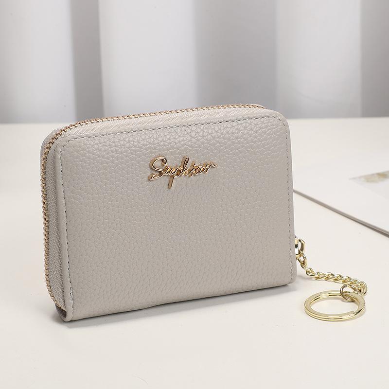 

Anti-magnetic zipper envelope card bag, women s change bag, multi-card organ bag, pu card cover, solid color card bag, advanced sense серый