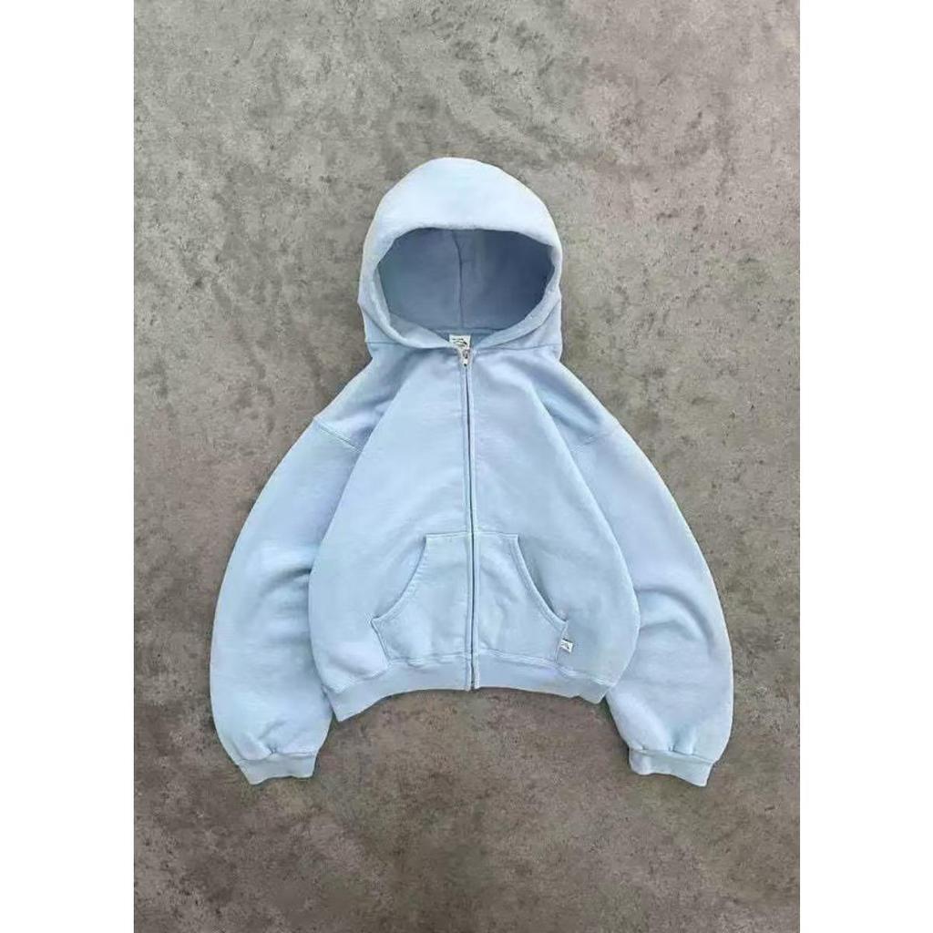 ZYLLO Amerikanischer Retro Einfarbiger Hoodie Damen Herren Herbst Langarm Oberteile Kapuzenpullover Streetwear Hip Hop Pullover Y2K Sweatshirt Neu