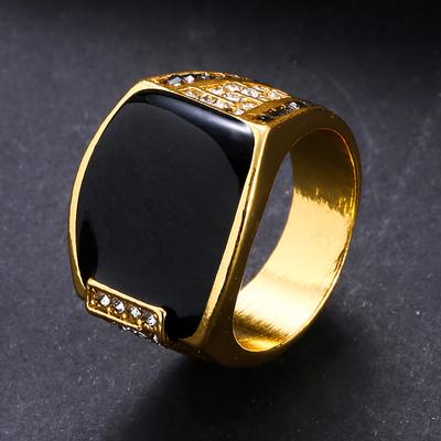 Huajie Herren Schwarzer Spiegel Dominante Ringe Voll Besetzt Brillanter Zirkon Temperament Party Ring für Herren Accessoires Trend Welle
