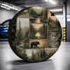 Rustic Bear Landscape Tire Cover Premium Polyester Outdoor RV Spare Wheel Protector