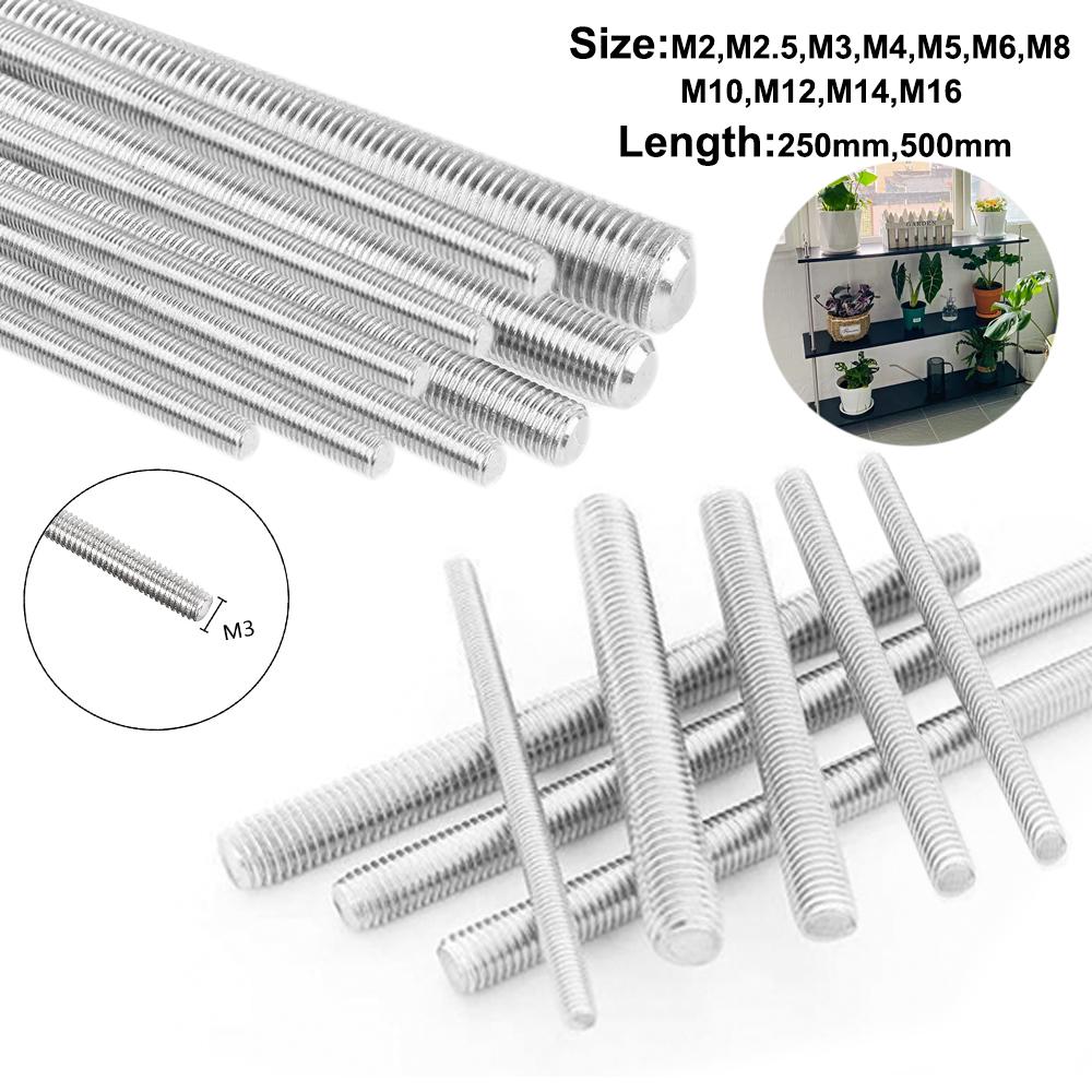 1PCS Threaded Rod 304 Stainless Steel Screw M2 M2.5 M3 M4 M5 M6 M8 M10 M12 M16 M18 M20