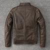 Vintage Yellow Brown Genuine Cow Men Leather Jacket Soft Slim Fit Short Slim Real Cowhide Bomber Coat Spring Autumn