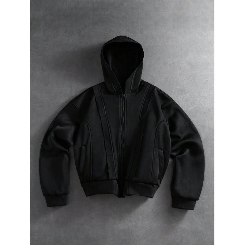 Oversized Hooded Zip-Up Sweatshirt Women Solid Color Patchwork Streetwear Casual Long Sleeve Top