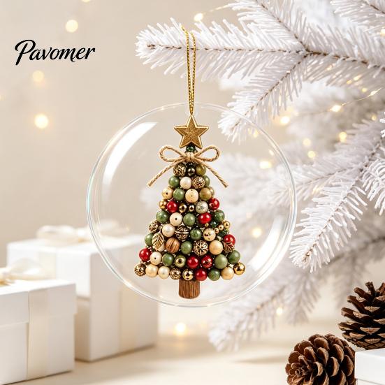 Holiday Tree Decorations 2D Flat Beaded Art Christmas Ornament, Acrylic Rustic/Candy/Snowflake Dangle/Faux Crystal Durable Ornament Xmas Hanging