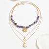 Vintage Sweet Cool Sun Moon Natural Stone Layered Necklace For Women
