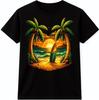 Tropical Beach T-Shirt Sunset Surfboard Graphic Palm Trees Ocean Summer Tee