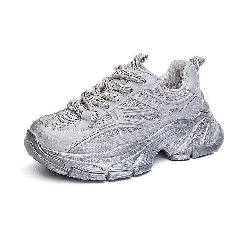 Genuine leather daddy shoes women's spring 2025 new casual sports running shoes versatile platform height booster shoes retro women's shoes