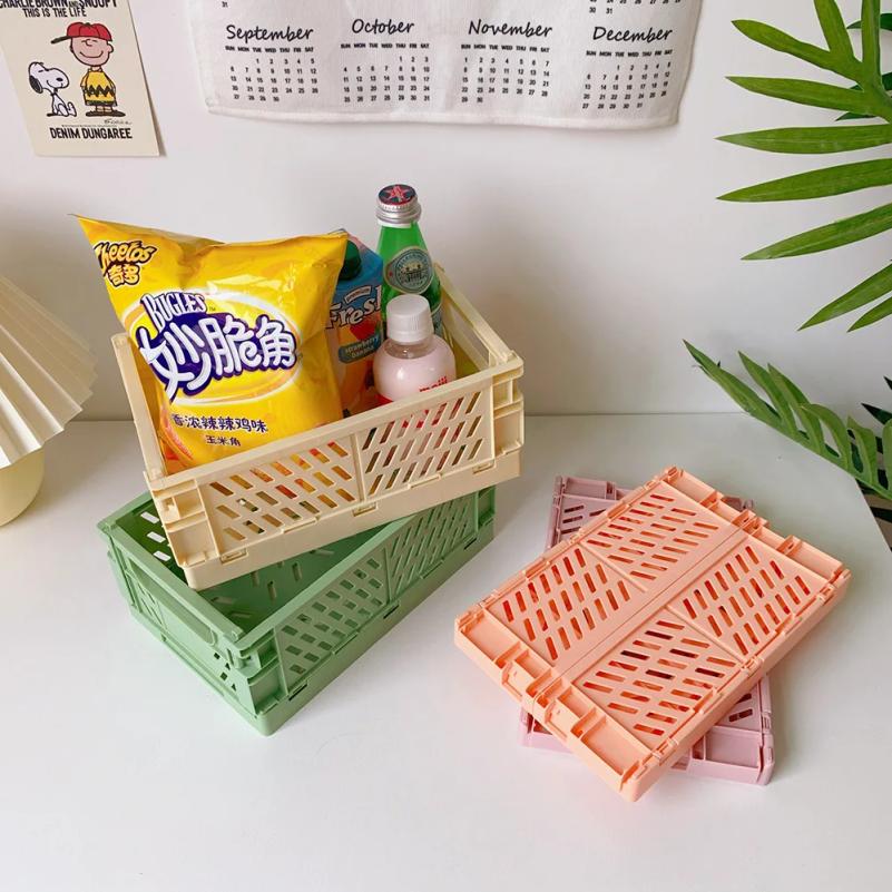 Caja plegable de plástico, caja de almacenamiento plegable, cesta, contenedor de cosméticos de utilidad, soporte de escritorio, uso doméstico, caja de almacenamiento de escritorio escolar