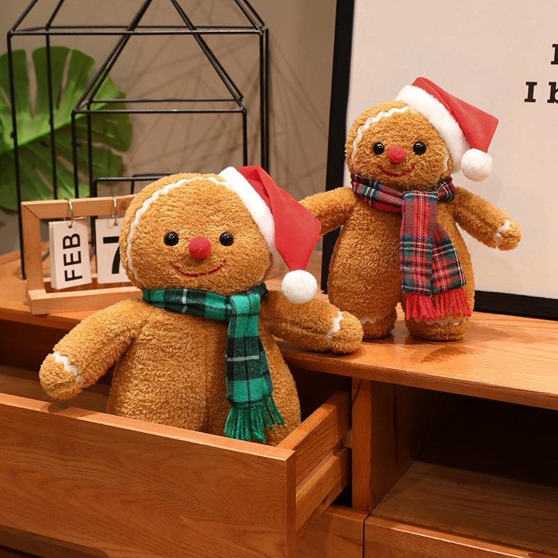 Lovely Gingerbread Man Plush Toys Kawaii Christmas Gingerbread Plushie Dolls Stuffed Soft Toy For Birthday Party Decor