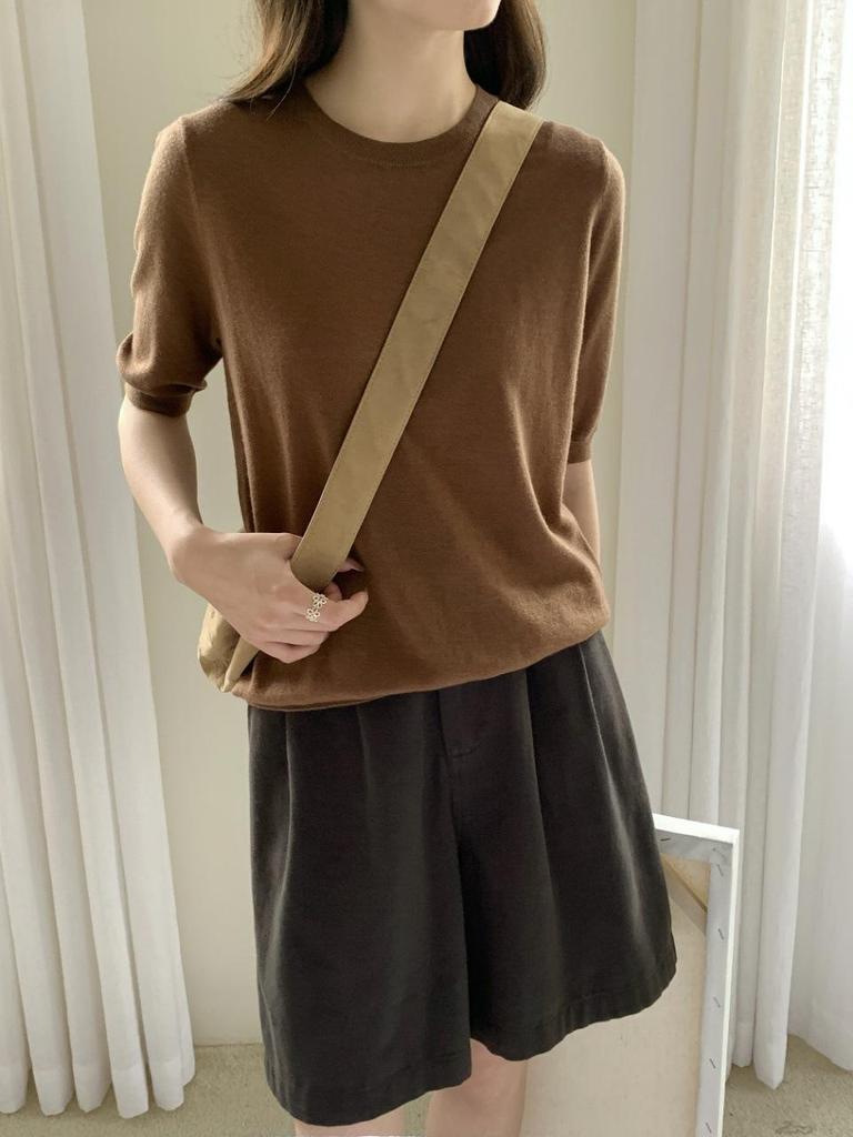 Women's Five-Sleeve Wool Base Layer Sweater - 100% Fine Knit, Autumn/Winter Simple Style