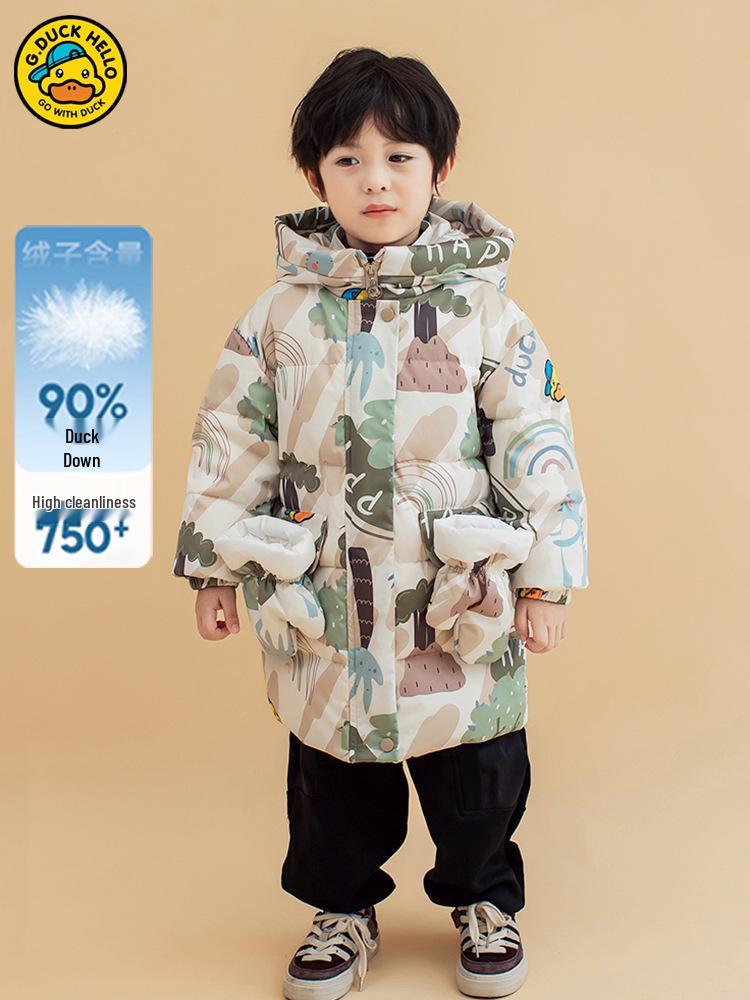 Mittellange Winter Daunenjacke mit kleiner gelber Ente für Jungen & Mädchen - Stilvoll und warm für Babys und Kleinkinder