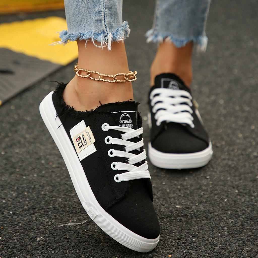 Mode Frühling Sommer Damen Canvas Sneaker Low Top Denim Sneaker Damen Schnürschuhe Flache Canvas Bequeme Flache Schuhe für Damen