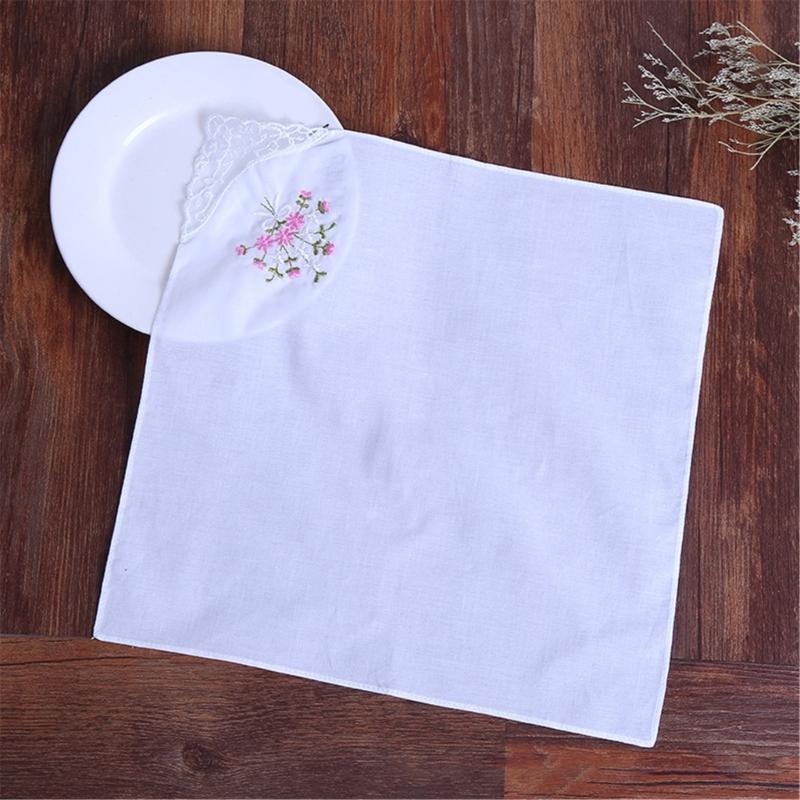 10pcs Soft Cotton Handkerchief Embroidered Flower Women Delicate Handkerchiefs for Daily Use