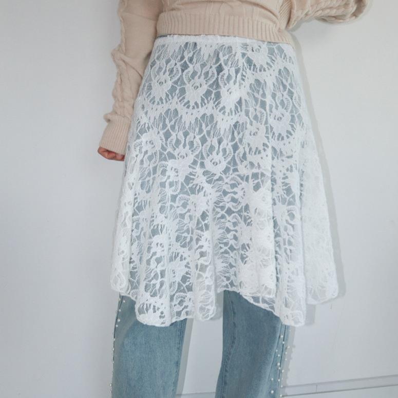 

White Street Romantic Lace Layered Skirt for Autumn One Size