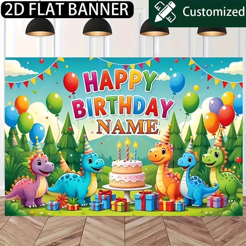 Personalized Dinosaur Birthday Backdrop Customizable Name Jungle Dino Party Banner for Kids