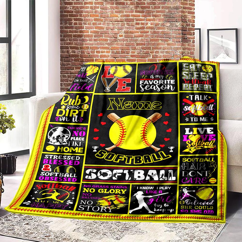 Softball Love Quotes And Inspiration For Players Lightweight Customizable Blanket Customize Your Name Ultrasoft Suitable For Sofa Couch Office Bed