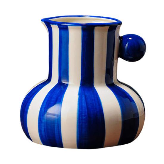Painted Ceramic Vase Desktop Stripe Art Vase Decorative Flower Vase for Flower Arrangement Living Room Bedroom Decor