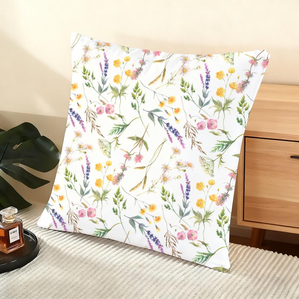 Boho Wildflowers Pattern Cushion Cover Soft Short Plush Pillow Cover Smooth Cozy Texture Aesthetic Cushion Case Home Decor