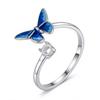 Sterling Silver Gradient Ice Blue Butterfly Enamel Rhinestone Ring, DIY
