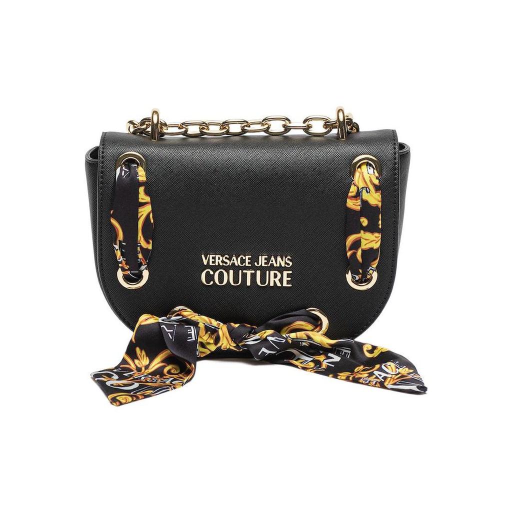 Versace Jeans Couture Chain Strap Silk Scarf Decorated Polyester Shoulder Crossbody Bag Women Bags Black 74VA4BAC-ZS467-899