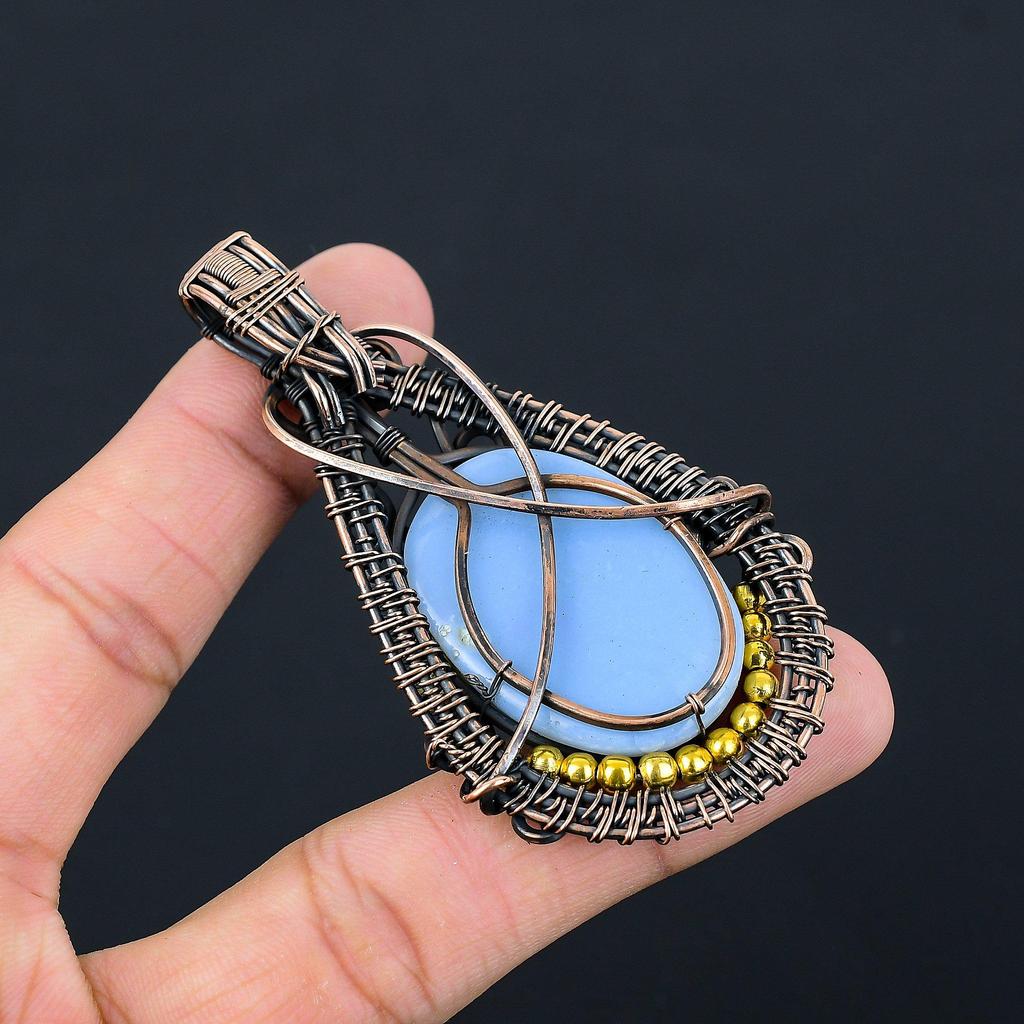 Owyhee Opal Pendant, 999 Copper Wire Wrapped Jewelry, Gemstone Pendant, Gift For Her Handmade Dainty Jewelry