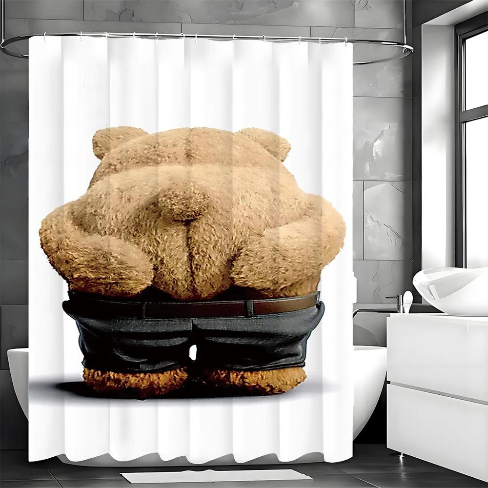 Cartoon Fun Bear Shower Curtain, Bathroom Decorative Shower Curtain, Waterproof Shower Curtain with Hooks
