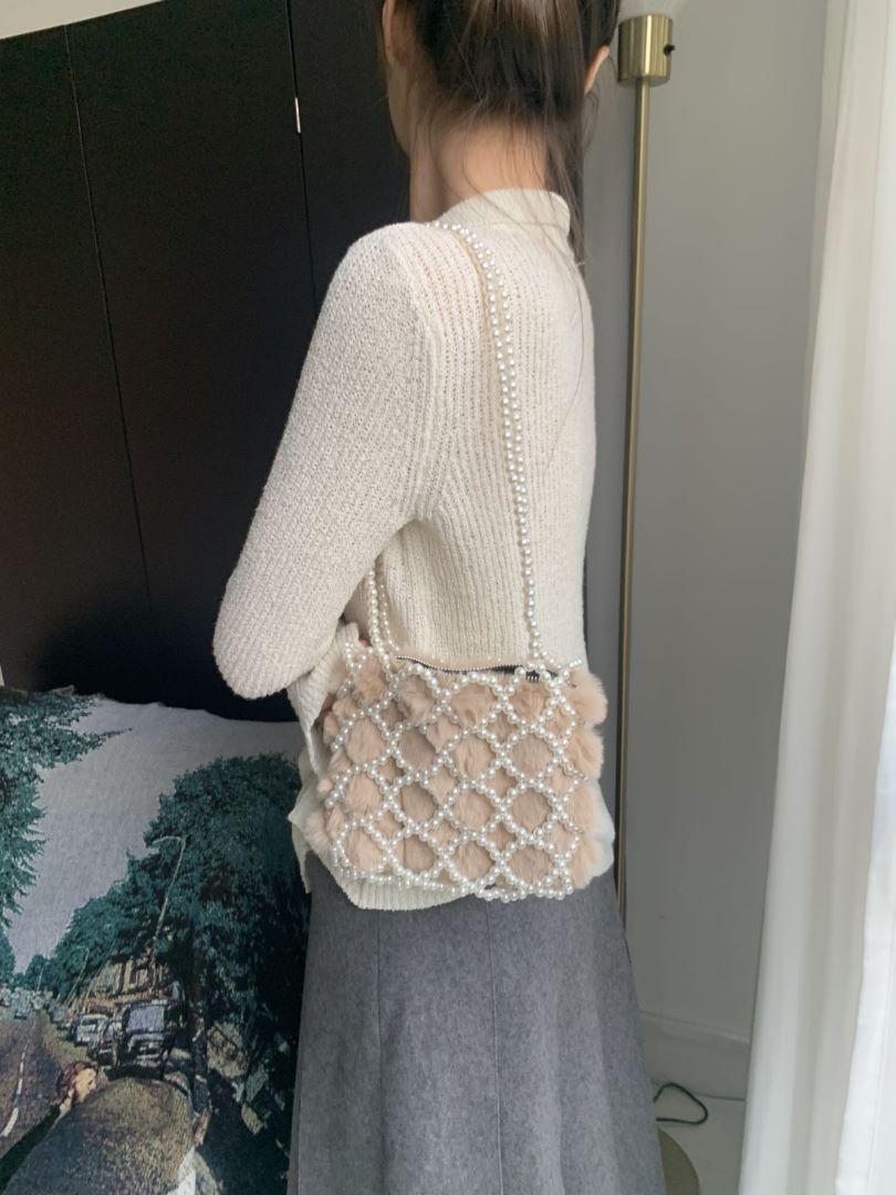 

Осінньо-зимова жіноча сумка з перлинами, пухнаста жіноча сумка, внутрішній шар, плюшевий дизайн, порожниста сумка через плече слонова кістка