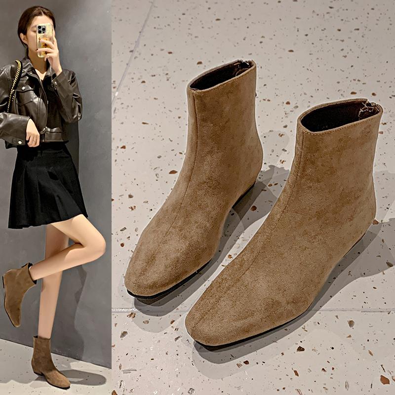 Fashion 2025 Temperament Inside Heightening Women's Block Heel Suede Booties New Back Zip Naked Boots