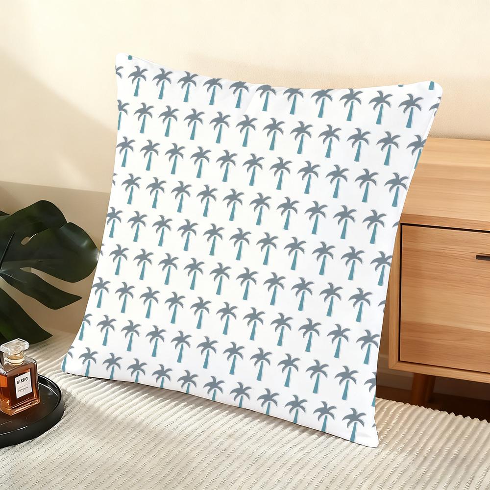Palm Tree Pattern Cushion Cover Soft Short Plush Pillow Cover Smooth Cozy Texture Aesthetic Cushion Case Home Decor