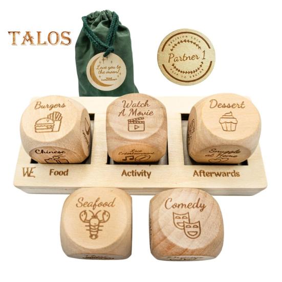 1 Set Decision Dice for Couples Wooden 5 Dices And Board Set Date Night Dice Food Dice for Valentine Day Bridal Shower Bachelorette Wedding Gift