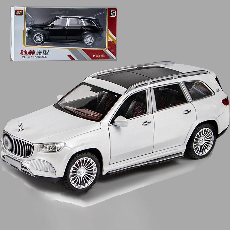 

1:24-масштабная металлическая модель автомобиля GLS600, модели автомобилей из литого сплава, 6 дверей можно открыть с помощью звуковых и световых игрушек для детского орнамента 1/24-22x9.5x7.5cm белый