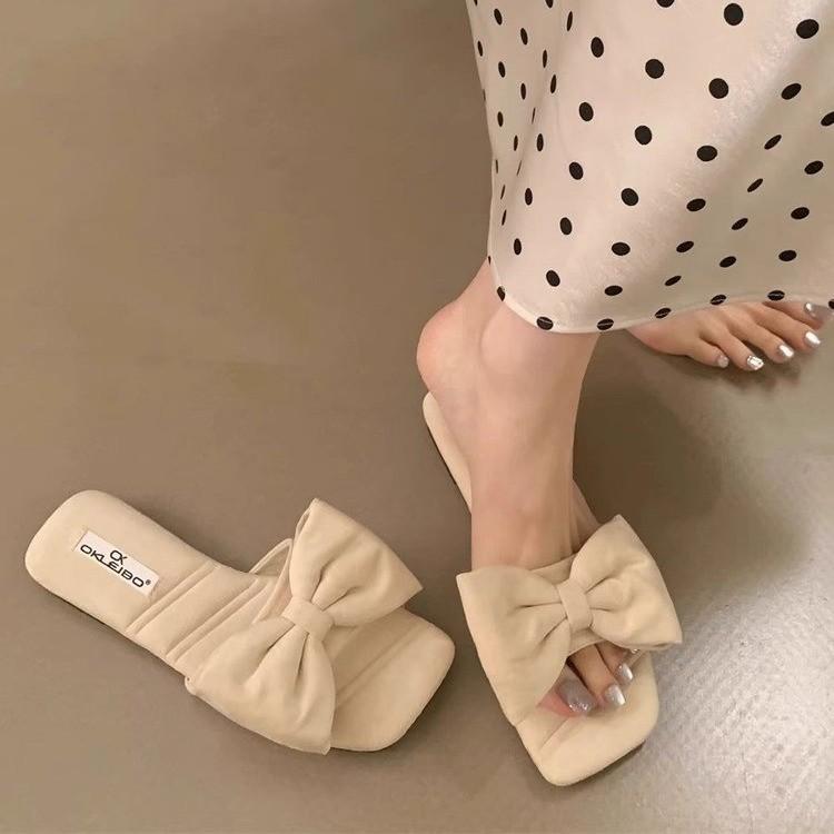

Cloth cool slippers women wear high sense 2025 temperament fairy fold one-word slippers open toe half drag with skirt 35 абрикосовый