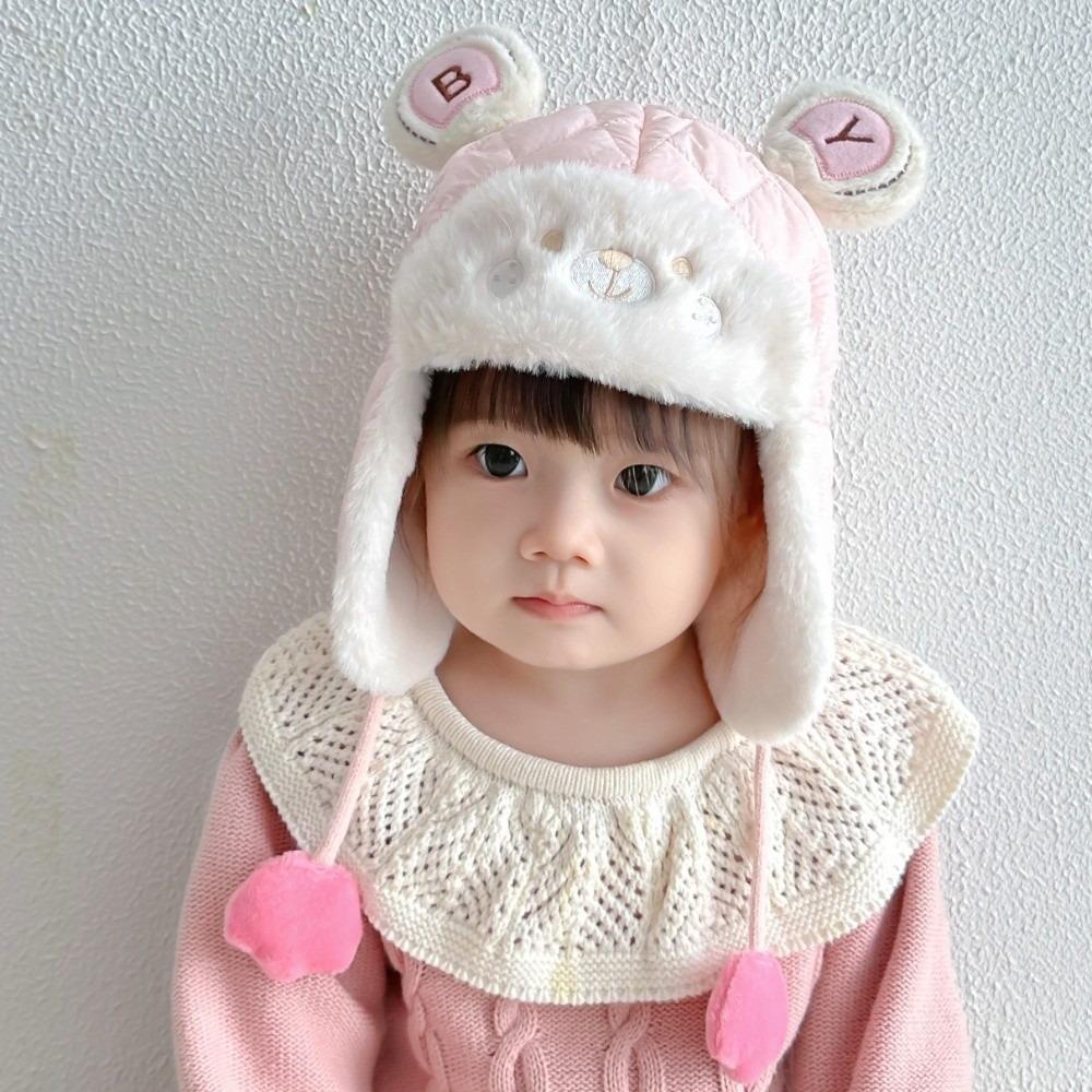 Windproof Cartoon Bear Baby Hat Adjustable Earmuffs Toddler Cap Thicken Ear Protection Trendy Baby Beanie Cap Sports Activities