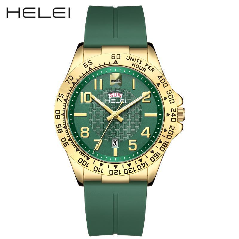 HELEI 2024 Men's Quartz Outdoor Sport Watch with Silicone Strap
